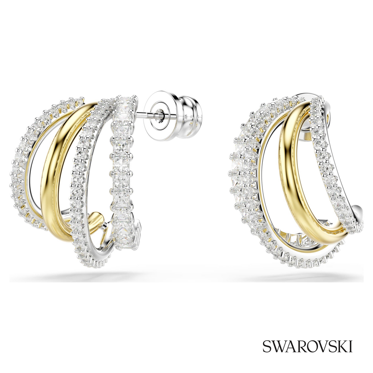 Hyperbola hoop earrings, Mixed cuts, Mini, White, Mixed metal finish – item 5689718 – view 3