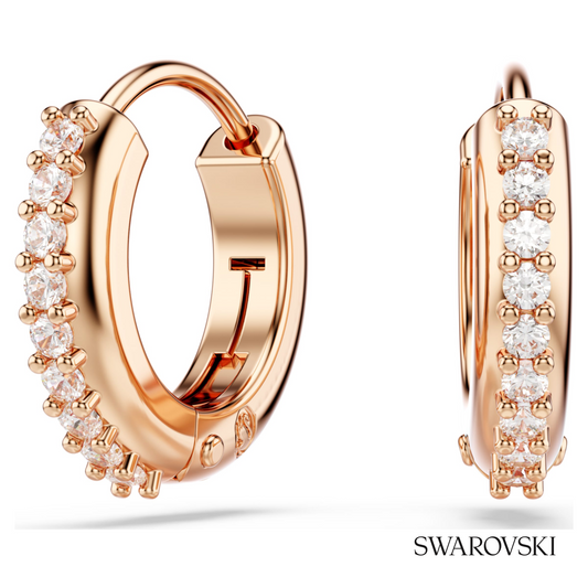 Matrix hoop earrings, Round cut, White, 18K rose gold finish – item 5690669