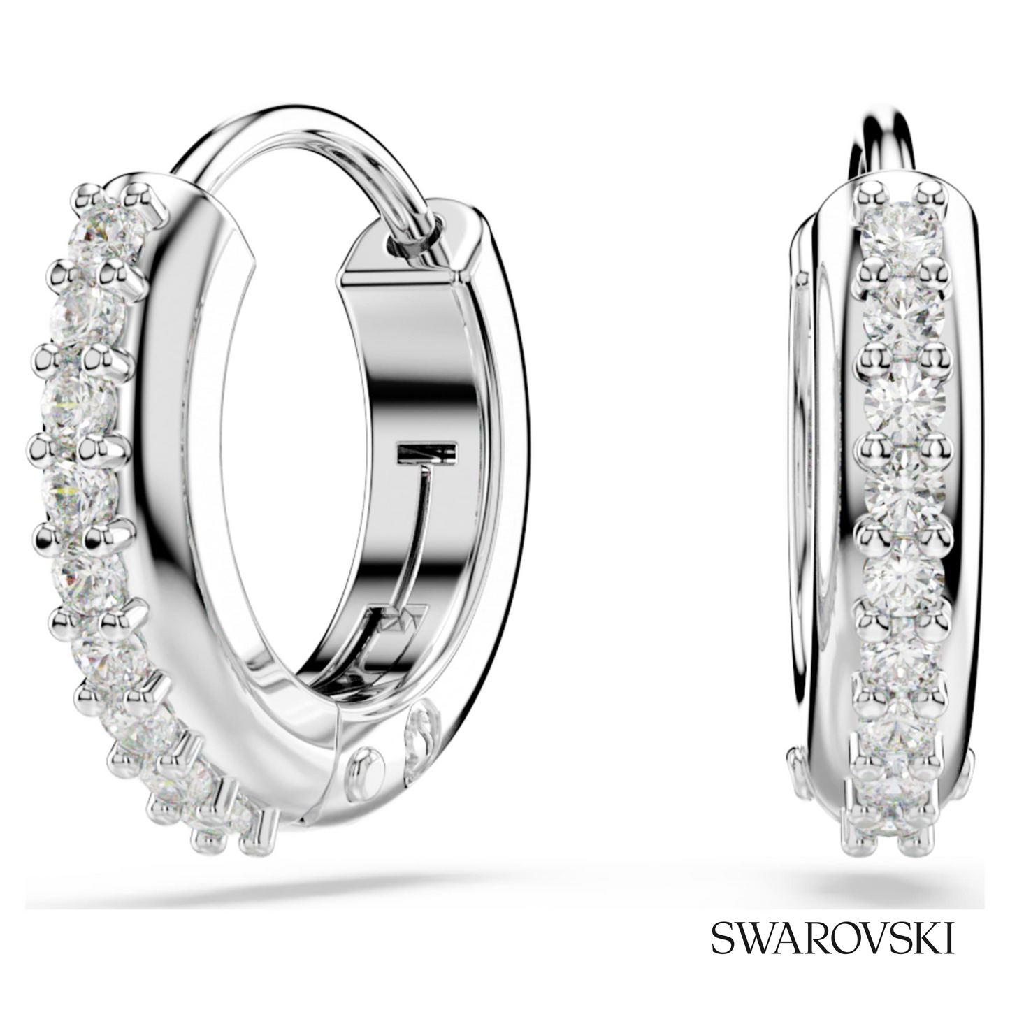Swarovski Matrix hoop earrings, Round cut, White, Rhodium – item 5690670 image 5