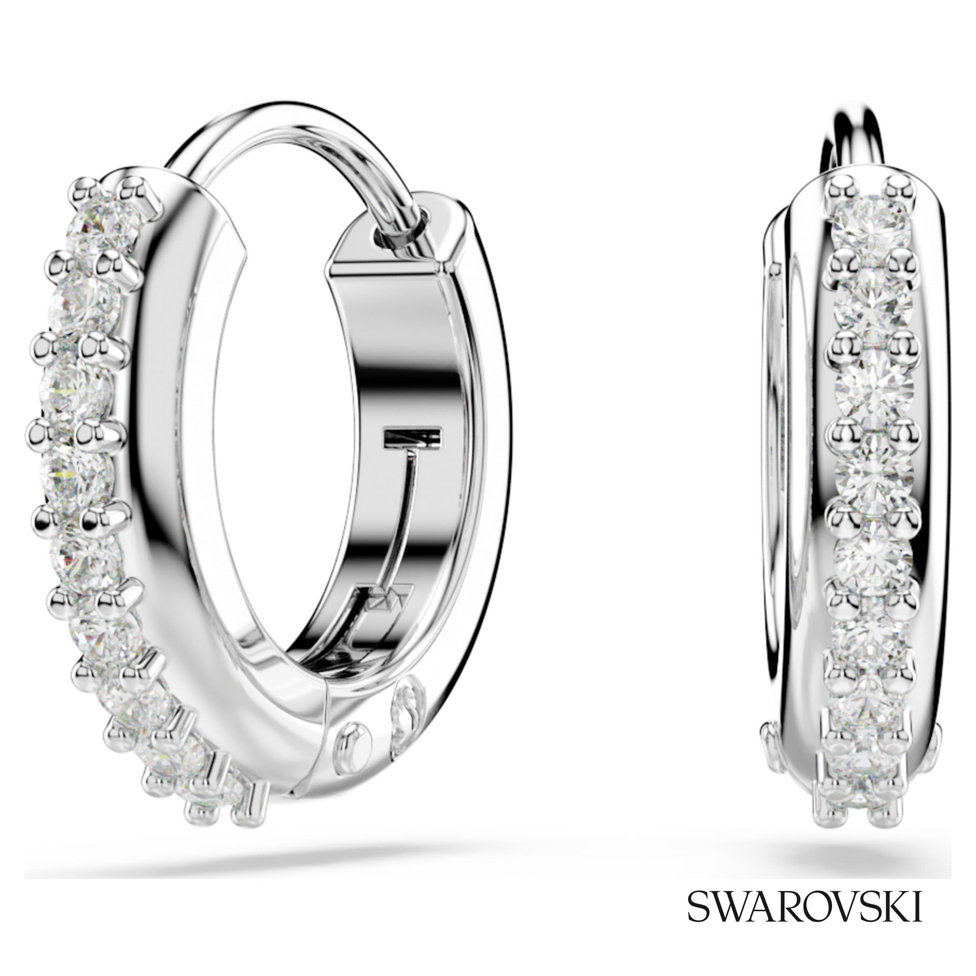 Swarovski Matrix hoop earrings, Round cut, White, Rhodium – item 5690670 image 5