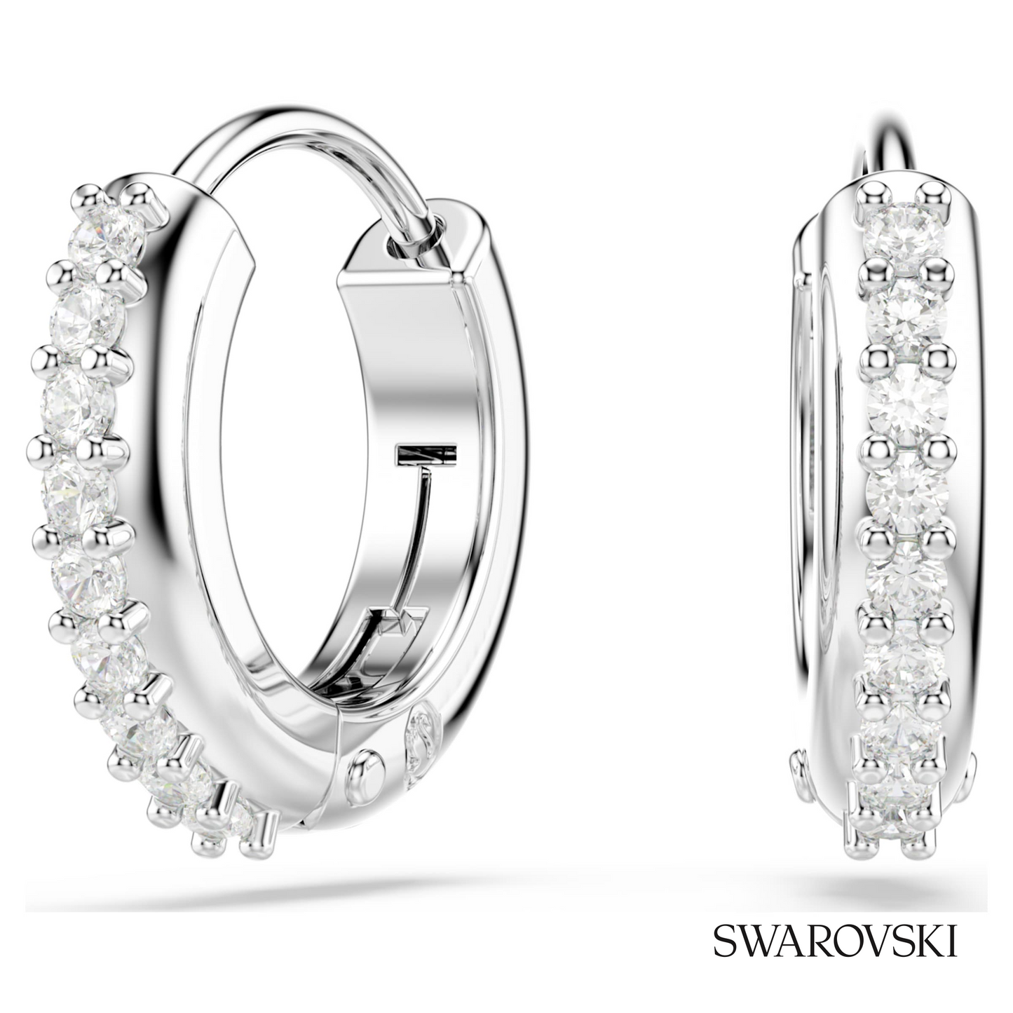 Swarovski Matrix hoop earrings, Round cut, White, Rhodium – item 5690670