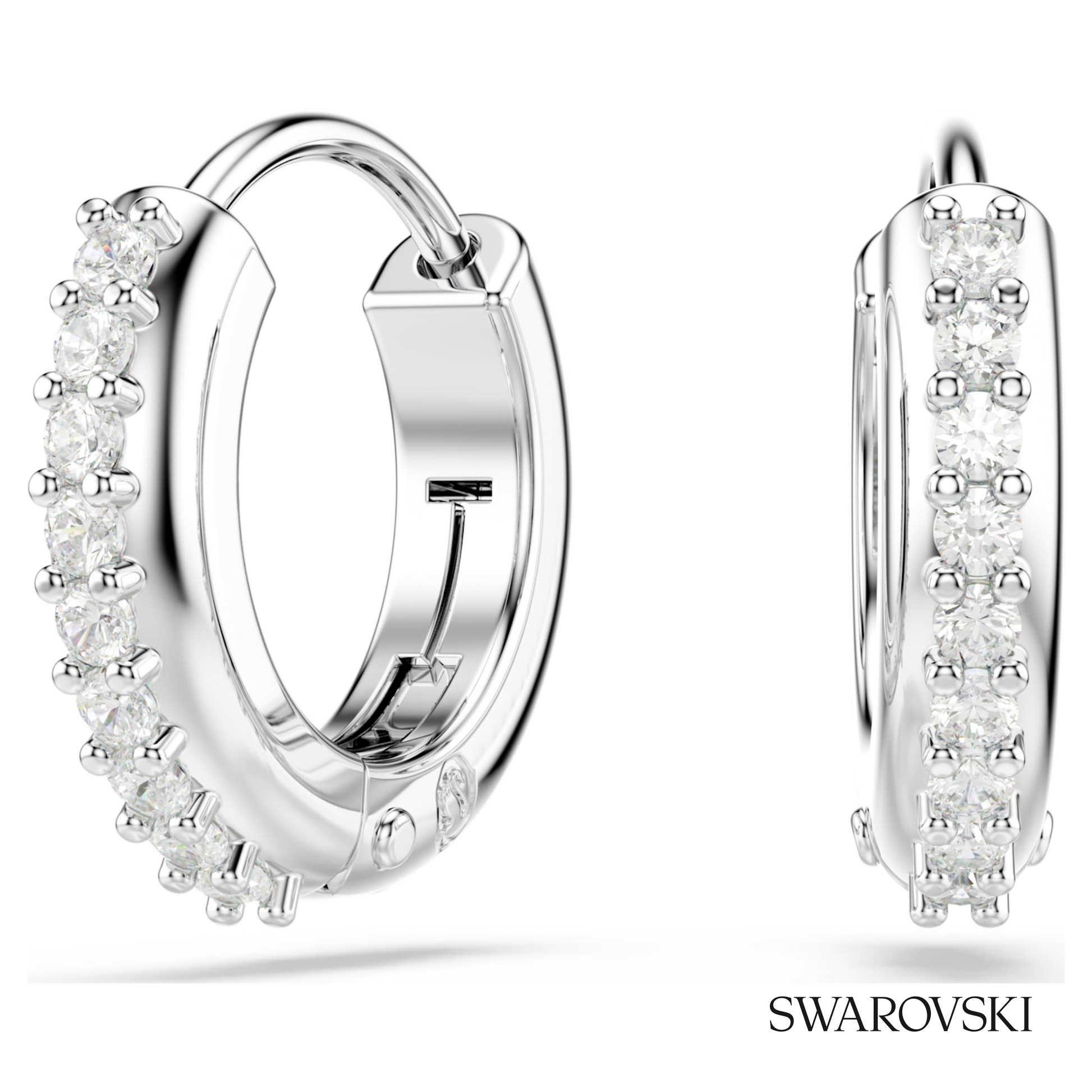 Swarovski Matrix hoop earrings, Round cut, White, Rhodium – item 5690670