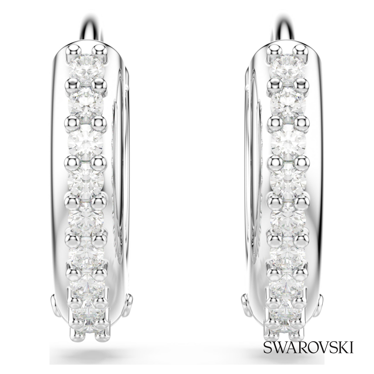 Swarovski Matrix hoop earrings, Round cut, White, Rhodium – item 5690670 image 2