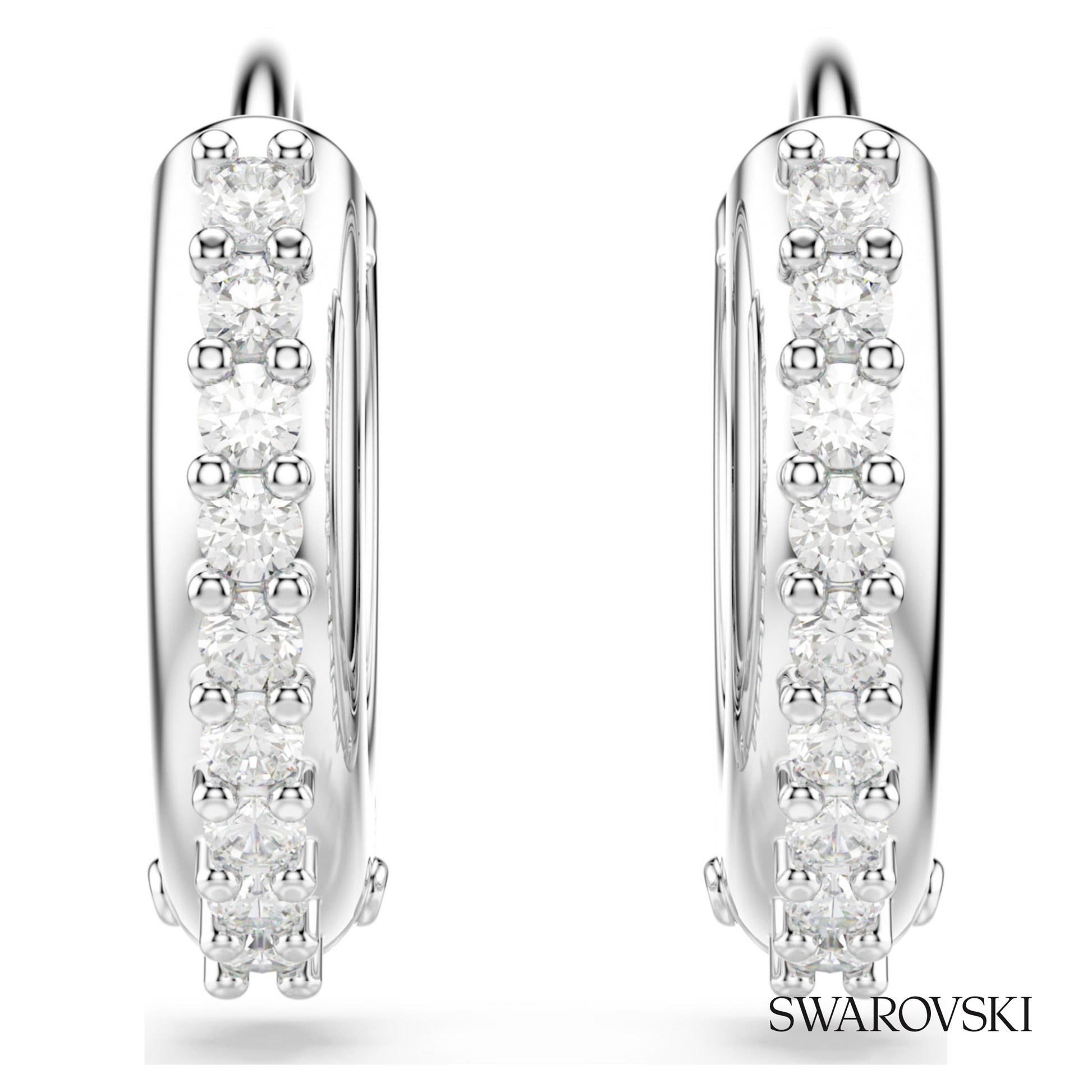 Swarovski Matrix hoop earrings, Round cut, White, Rhodium – item 5690670 image 2