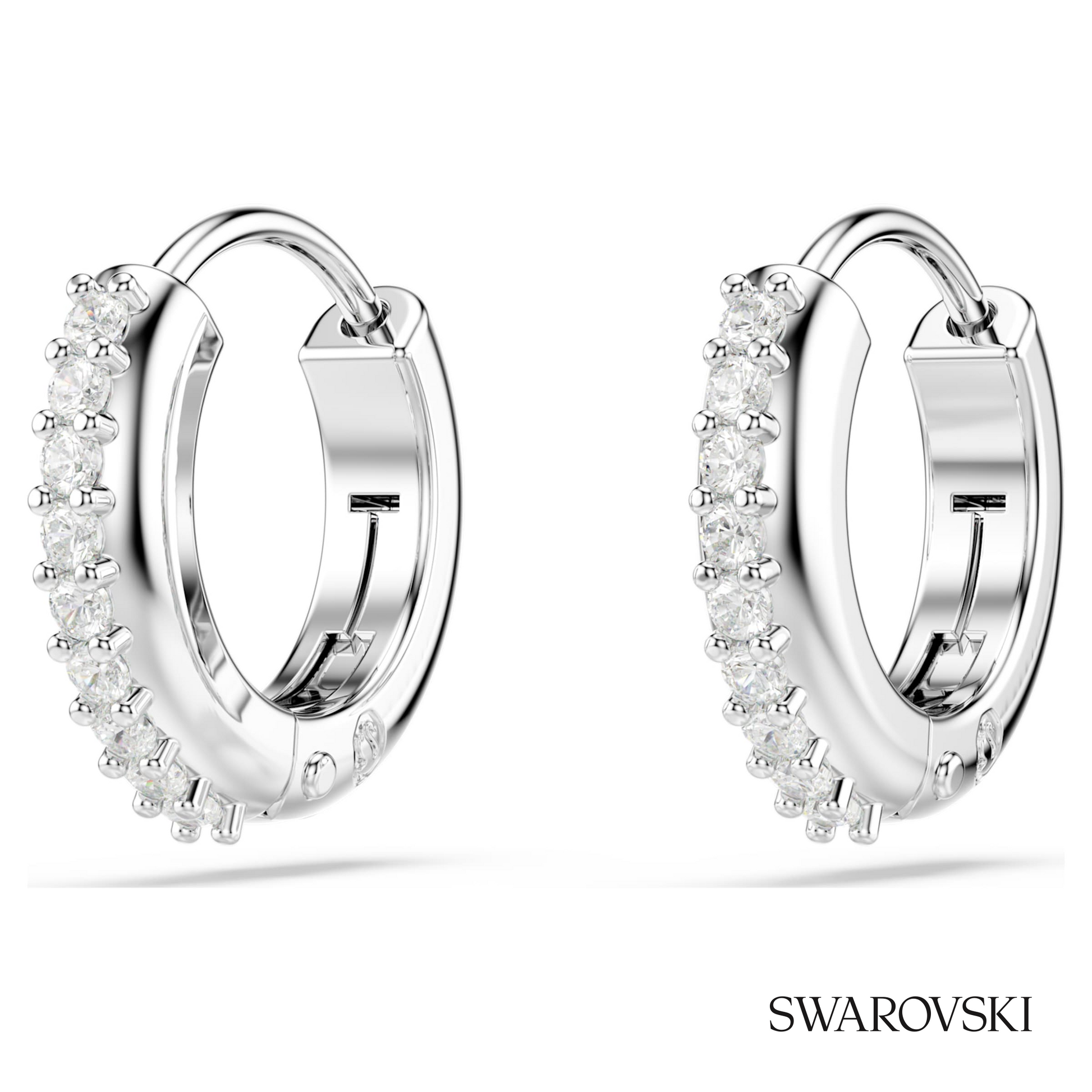 Swarovski Matrix hoop earrings, Round cut, White, Rhodium – item 5690670 image 3