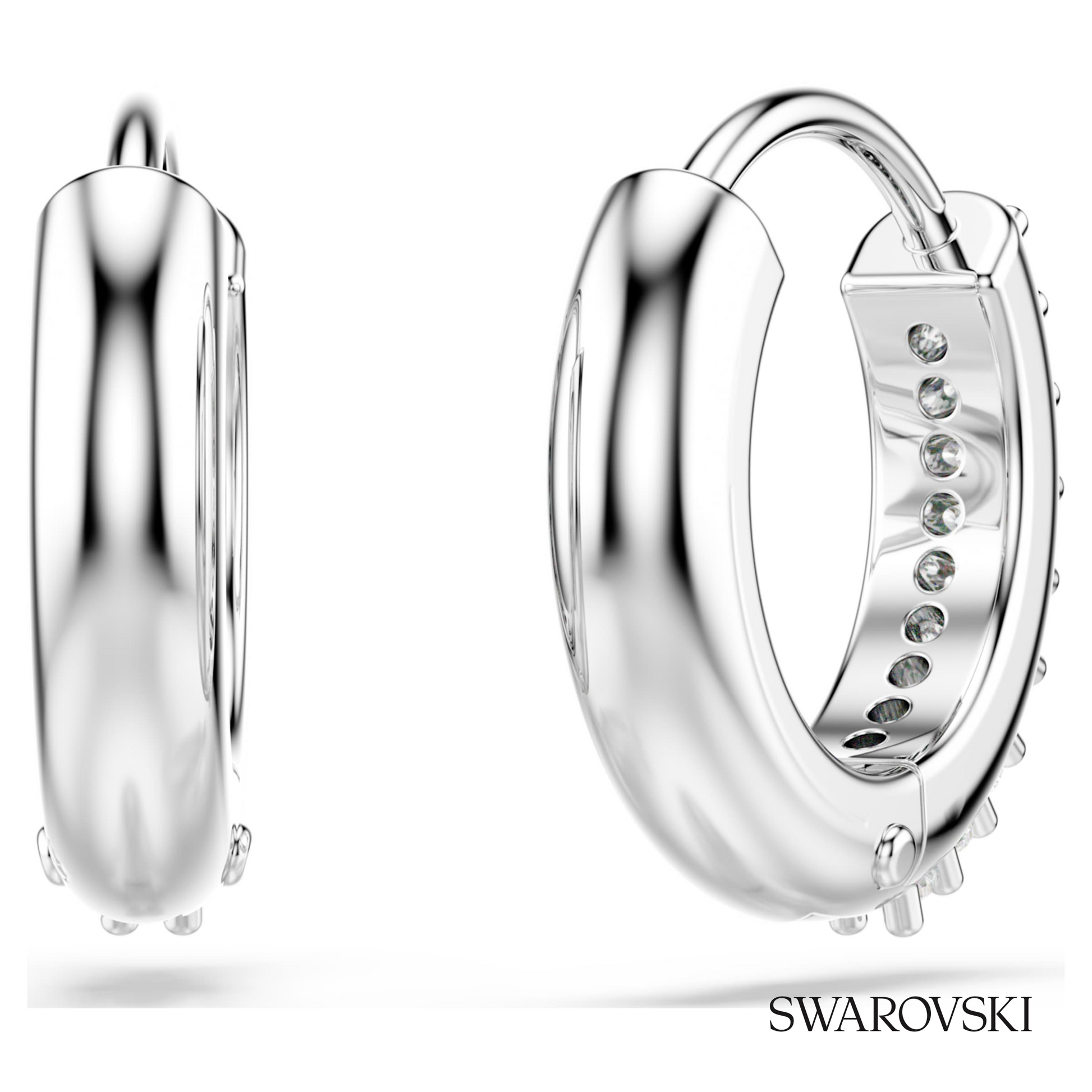 Swarovski Matrix hoop earrings, Round cut, White, Rhodium – item 5690670 image 4