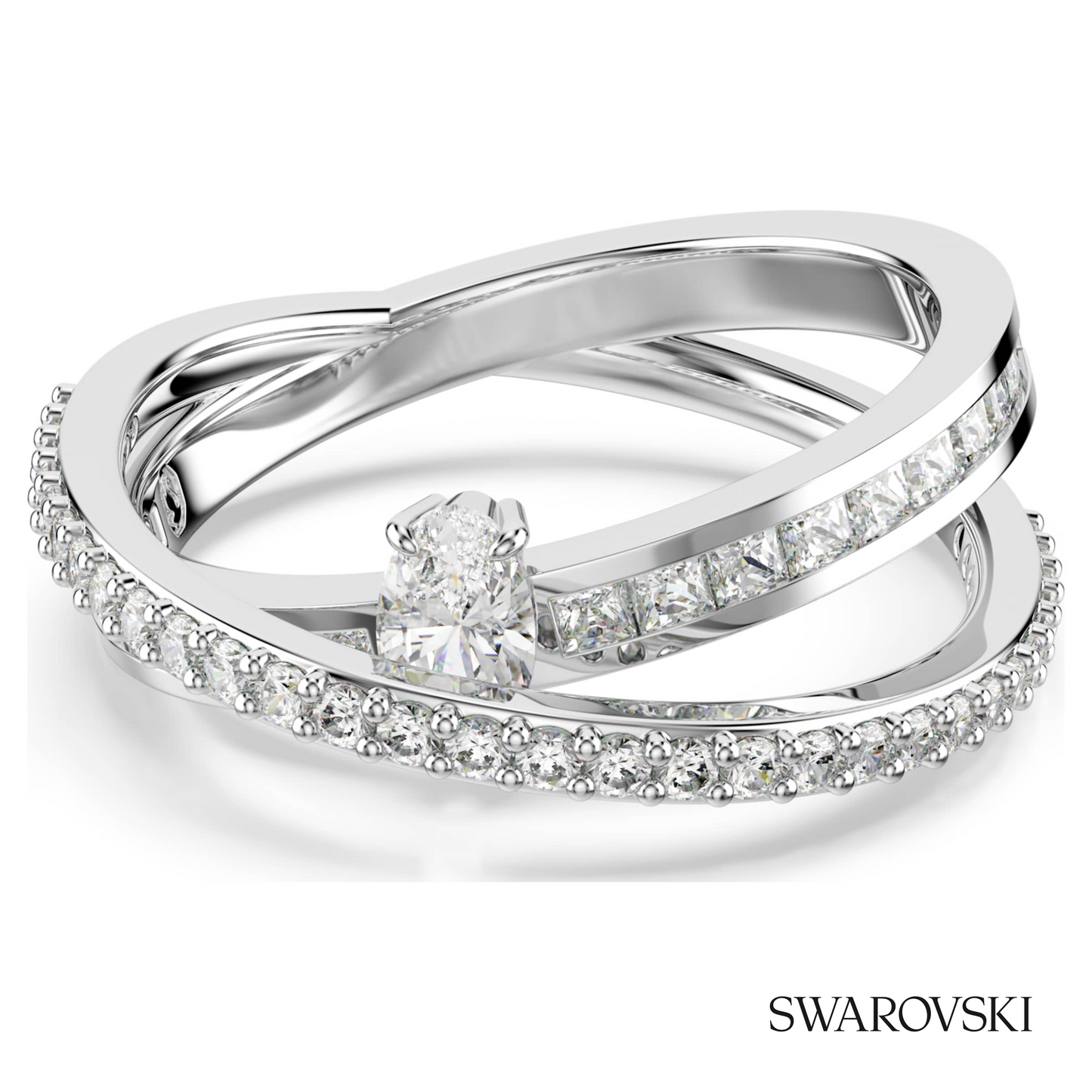 Swarovski Hyperbola ring, Mixed cuts, White, Rhodium plated – item 5691228
