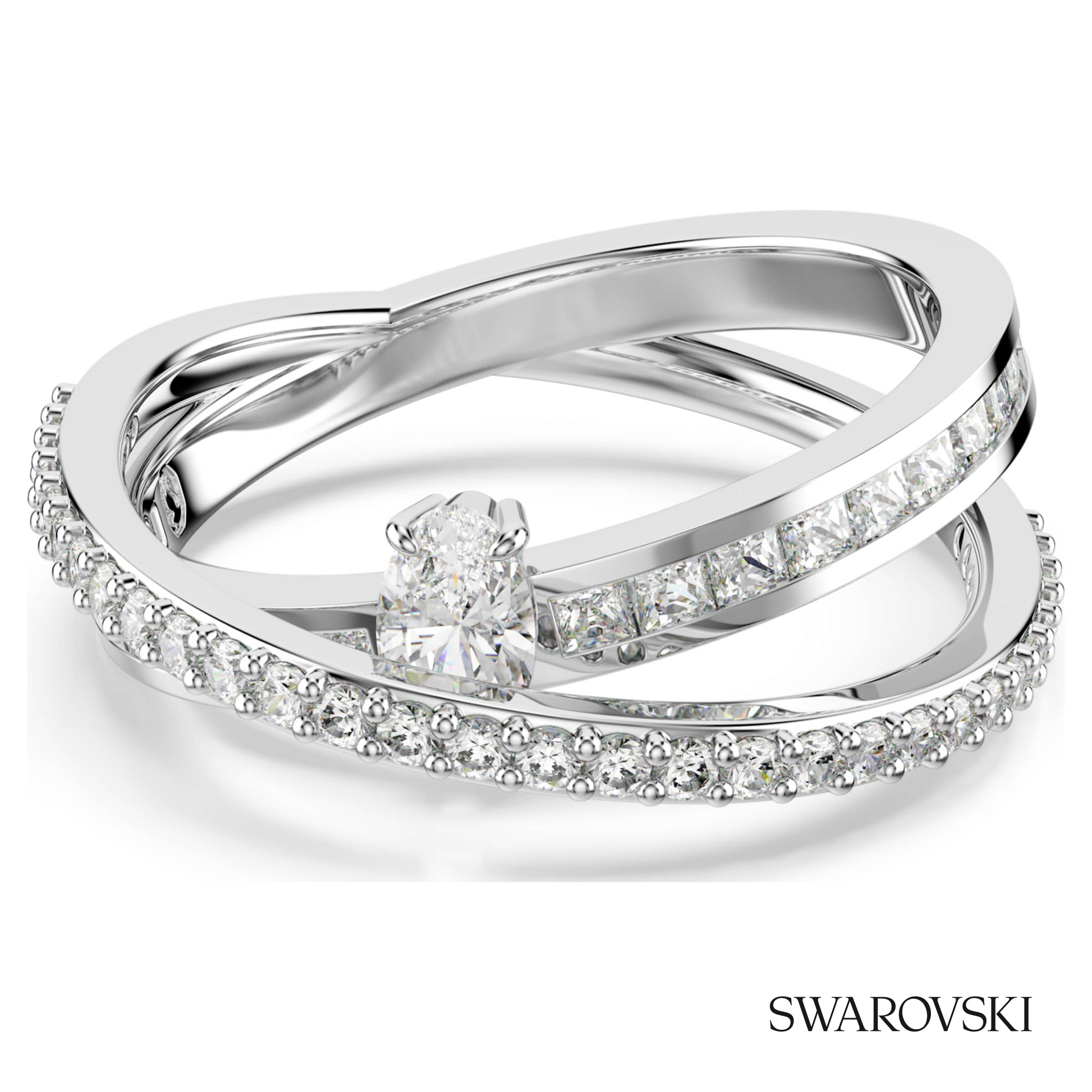 Swarovski Hyperbola ring, Mixed cuts, White, Rhodium plated – item 5691228