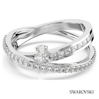Swarovski Hyperbola ring, Mixed cuts, White, Rhodium plated – item 5691228