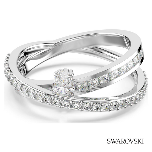 Swarovski Hyperbola ring, Mixed cuts, White, Rhodium plated – item 5691228