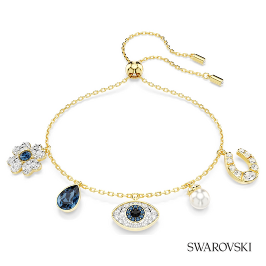 Symbolica bracelet, Crystal pearl, Clover, evil eye and horseshoe, Blue, 18K gold finish – item 5692162