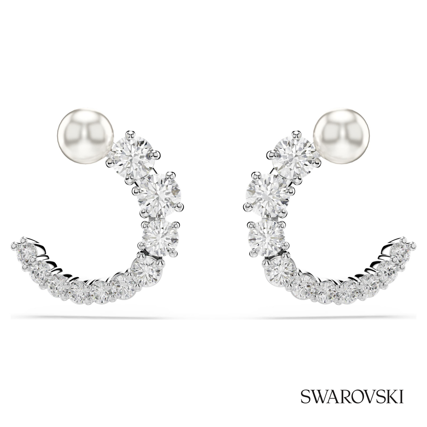 Swarovski Matrix hoop earrings, Crystal pearl, Round cut – item 5692260