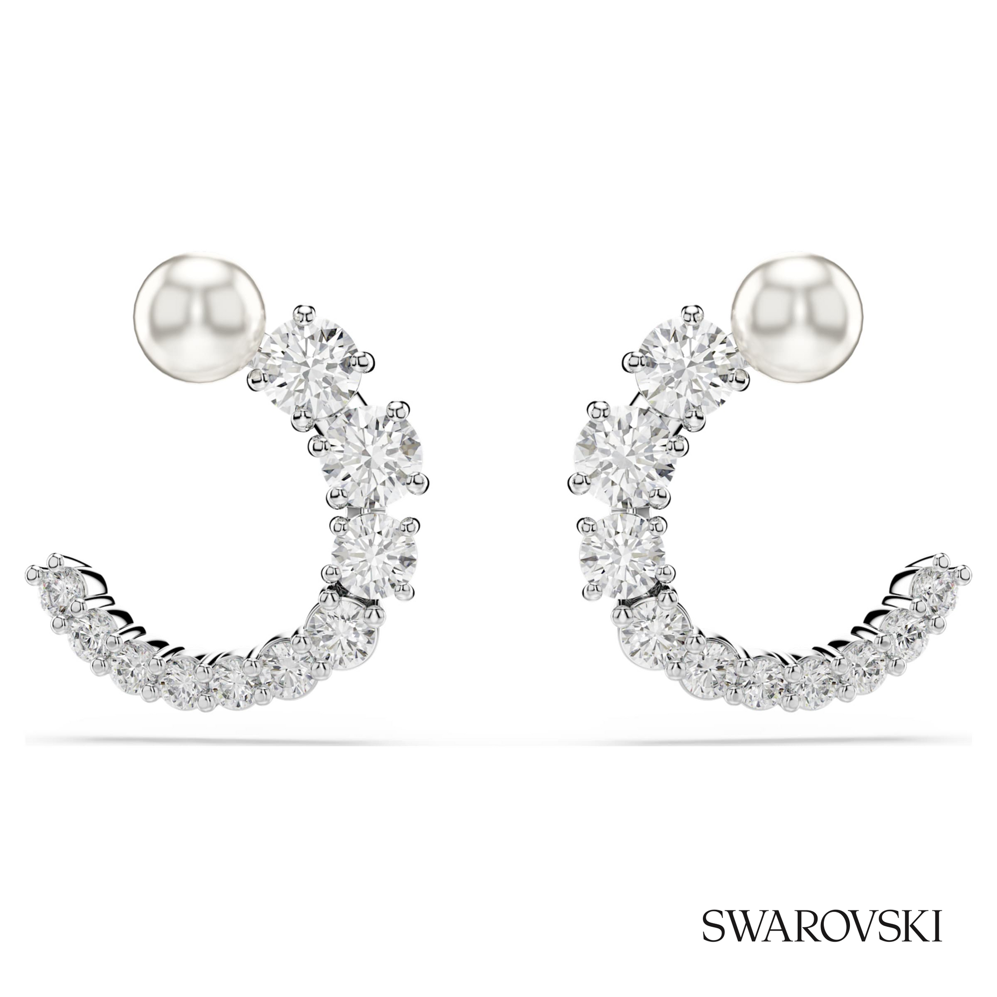 Swarovski Matrix hoop earrings, Crystal pearl, Round cut – item 5692260