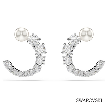 Swarovski Matrix hoop earrings, Crystal pearl, Round cut – item 5692260
