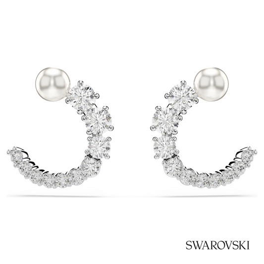 Swarovski Matrix hoop earrings, Crystal pearl, Round cut – item 5692260