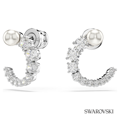 Swarovski Matrix hoop earrings, Crystal pearl, Round cut – item 5692260 image 2