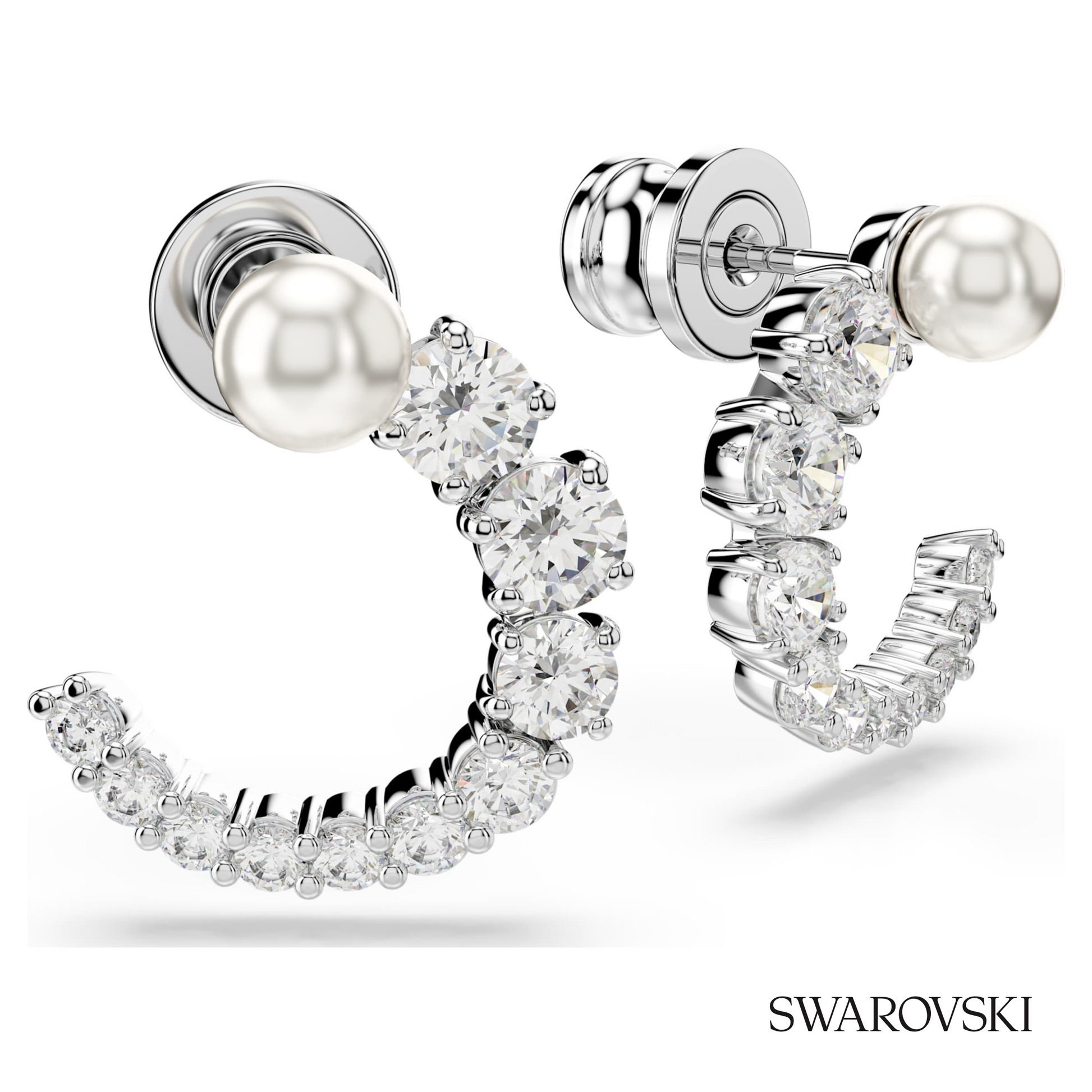 Swarovski Matrix hoop earrings, Crystal pearl, Round cut – item 5692260 image 3
