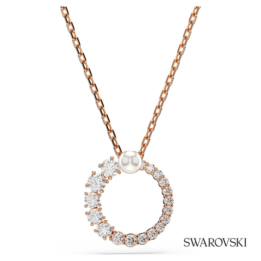 Matrix pendant, Crystal pearl, Round cut, White, 18K rose gold finish – item 5692265