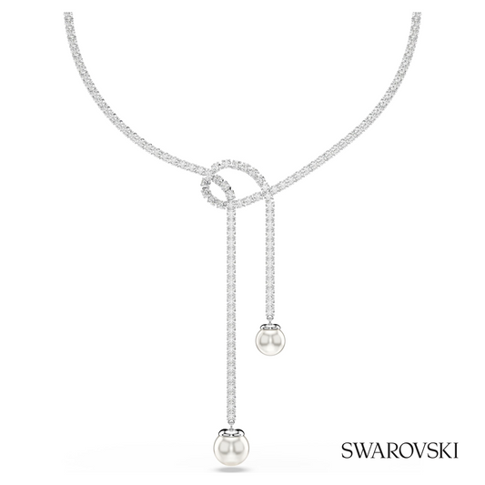 Matrix Y necklace, Crystal pearl, Round cut, White, Rhodium plated – item 5692416