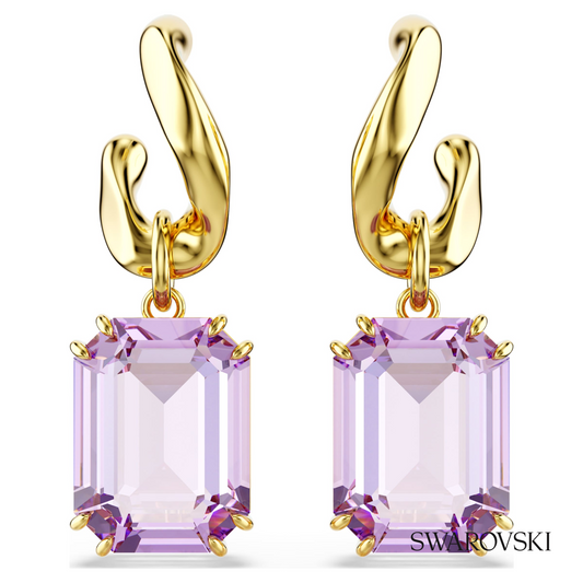 Millenia drop earrings, Octagon cut, Purple, 18K gold finish – item 5694784