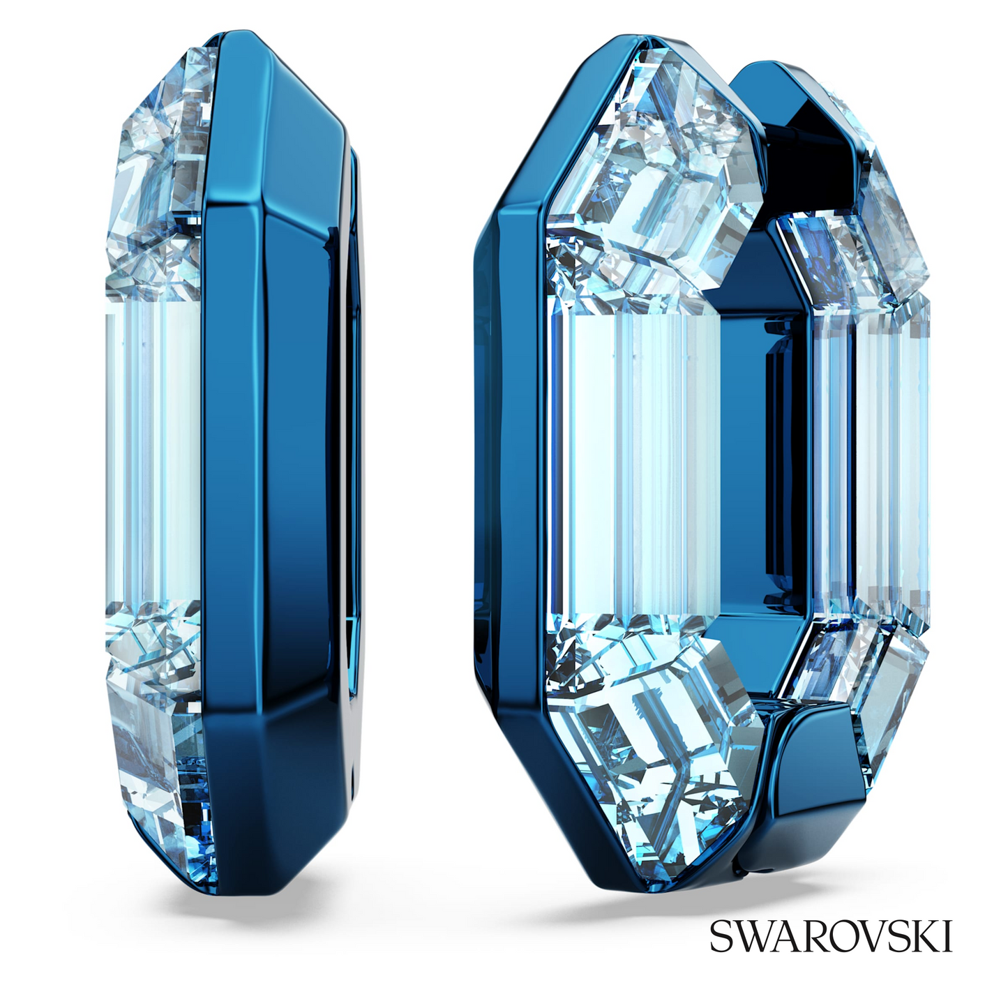 Swarovski Lucent hoop earrings, Octagon shape, Small, Blue – item 5696038 image 4