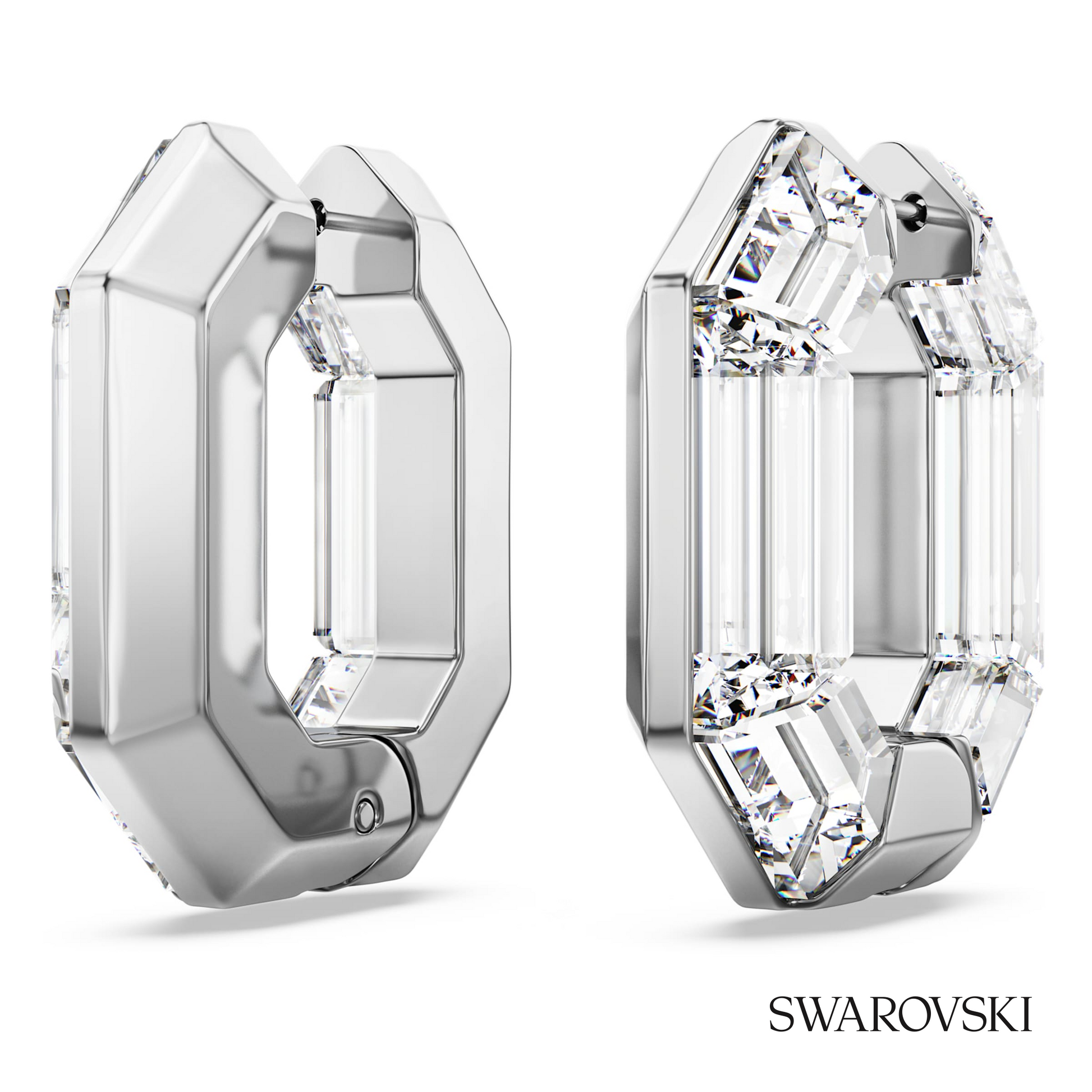 Swarovski Lucent hoop earrings, Octagon shape, Small, White – item 5696289 image 3