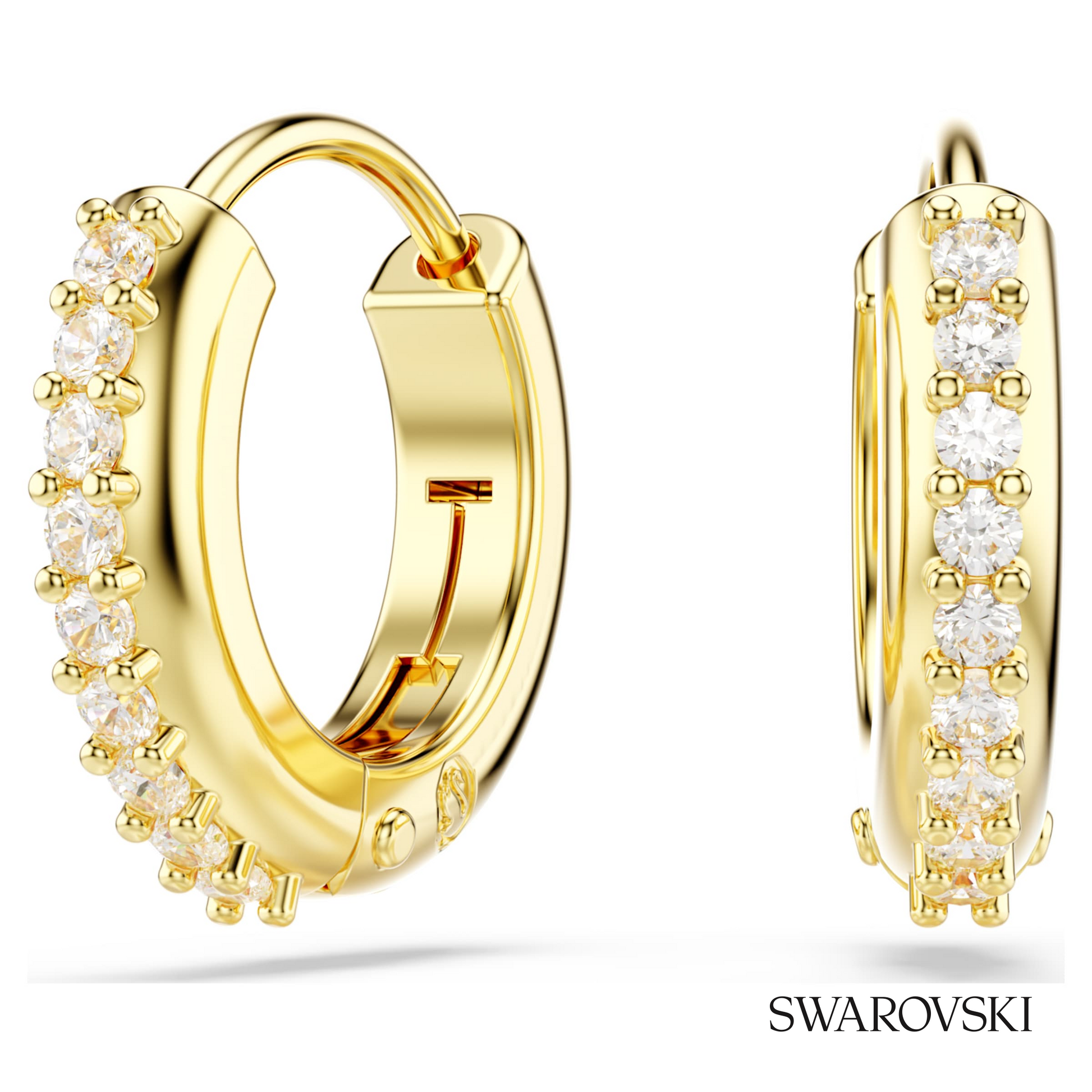 Swarovski Matrix hoop earrings, Round cut, White, 18K gold – item 5697228