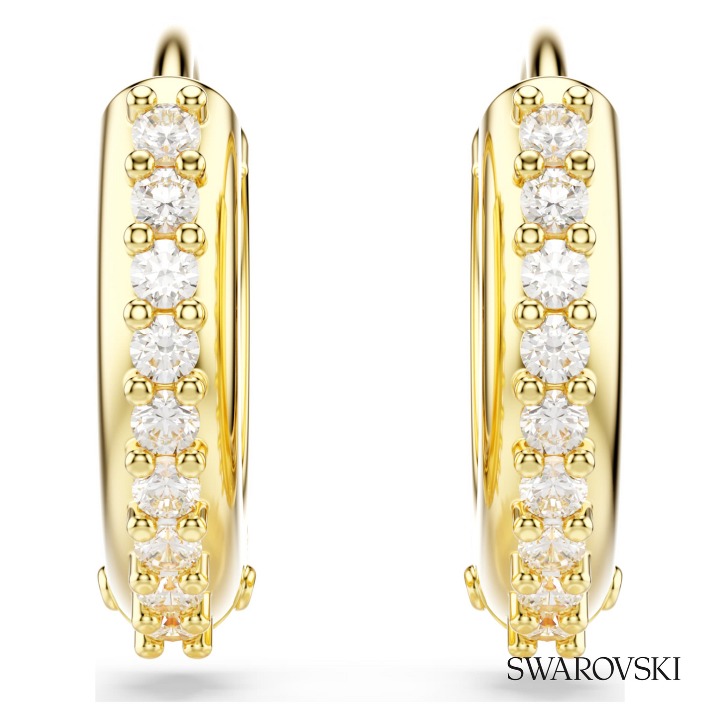 Swarovski Matrix hoop earrings, Round cut, White, 18K gold – item 5697228 image 2