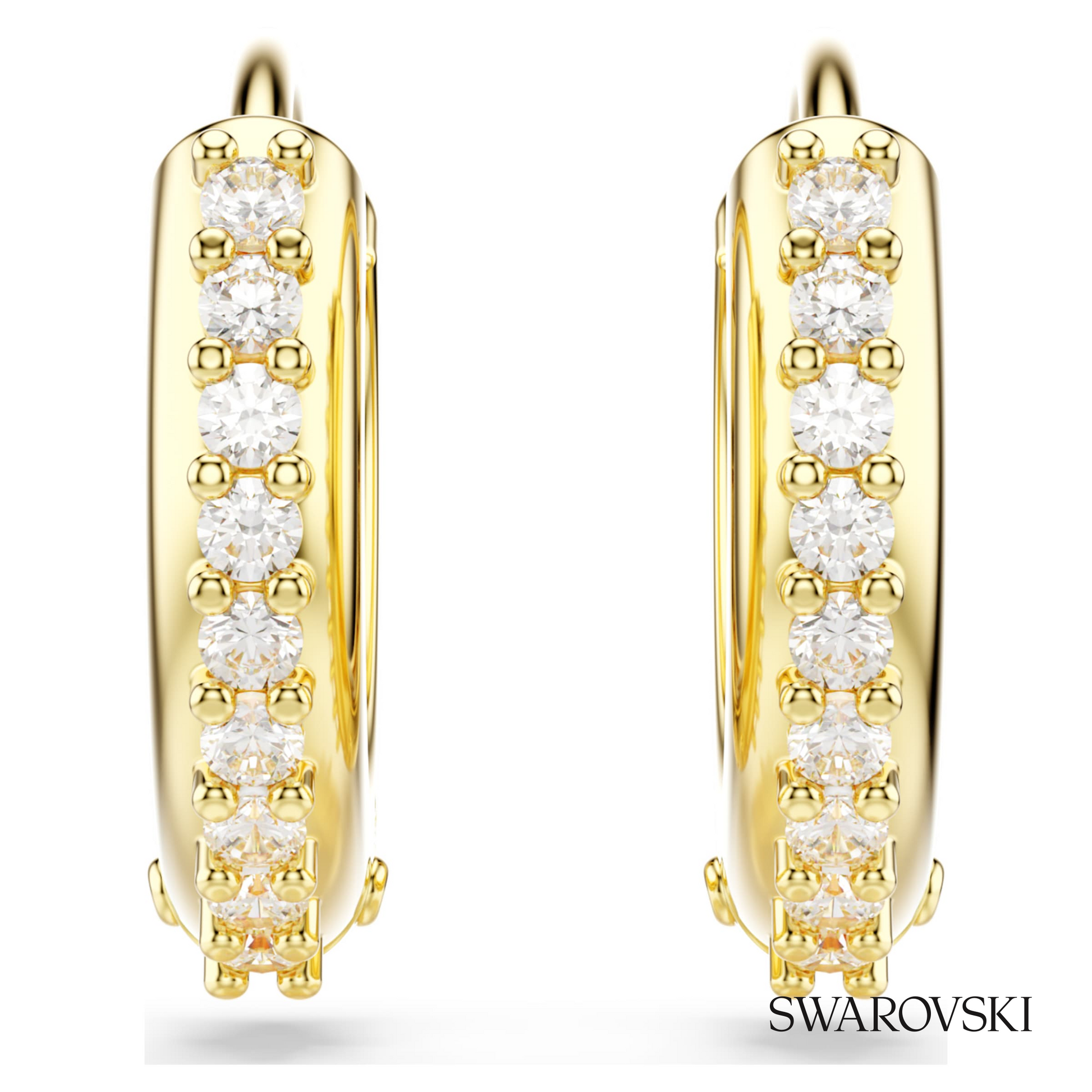 Swarovski Matrix hoop earrings, Round cut, White, 18K gold – item 5697228 image 2