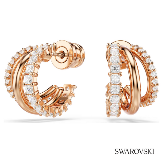 Hyperbola hoop earrings, Mixed cuts, Mini, White, 18K rose gold finish – item 5698702