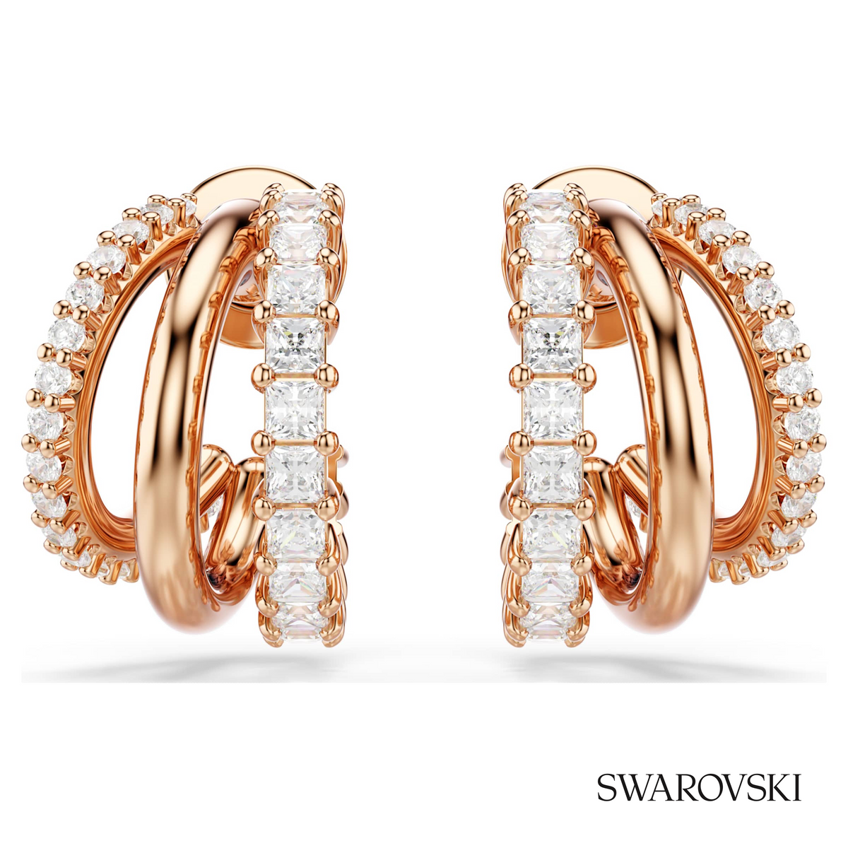 Hyperbola hoop earrings, Mixed cuts, Mini, White, 18K rose gold finish – item 5698702 – view 2