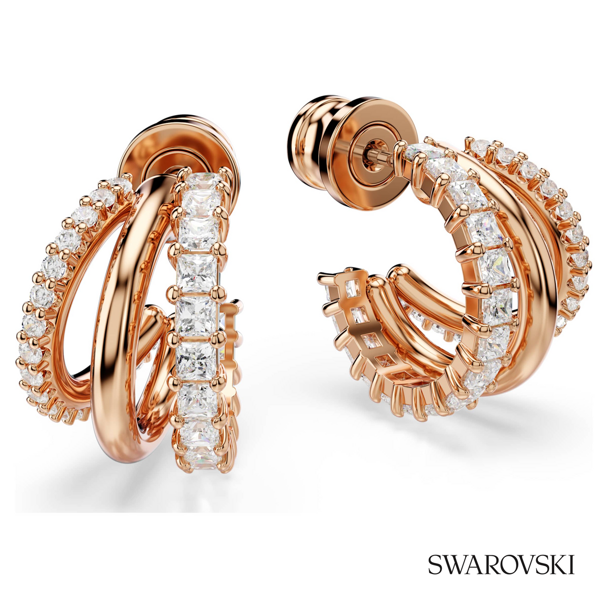 Hyperbola hoop earrings, Mixed cuts, Mini, White, 18K rose gold finish – item 5698702 – view 3