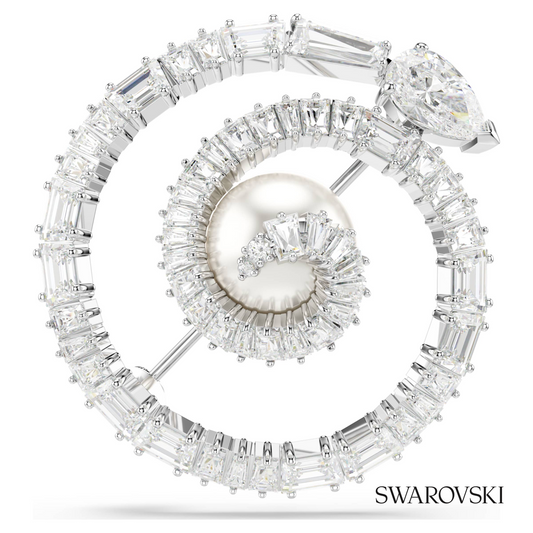 Snake brooch, Crystal pearl, Mixed cuts, Year of the Snake, White, Rhodium plated – item 5698885