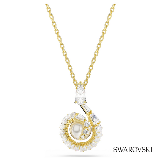 Snake pendant, Crystal pearl, Mixed cuts, Year of the Snake, White, 18K gold finish – item 5698887