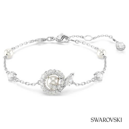 Snake bracelet, Crystal pearl, Mixed cuts, Year of the Snake, White, Rhodium plated – item 5698889