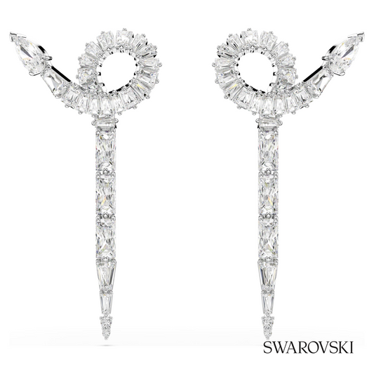 Snake drop earrings, Mixed cuts, Year of the Snake, White, Rhodium plated – item 5698891