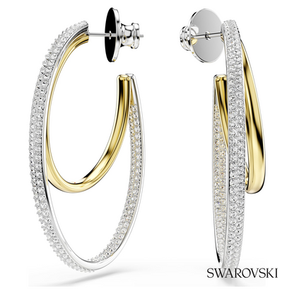 Hyperbola hoop earrings, Round cut, Medium, White, Mixed metal finish – item 5702400
