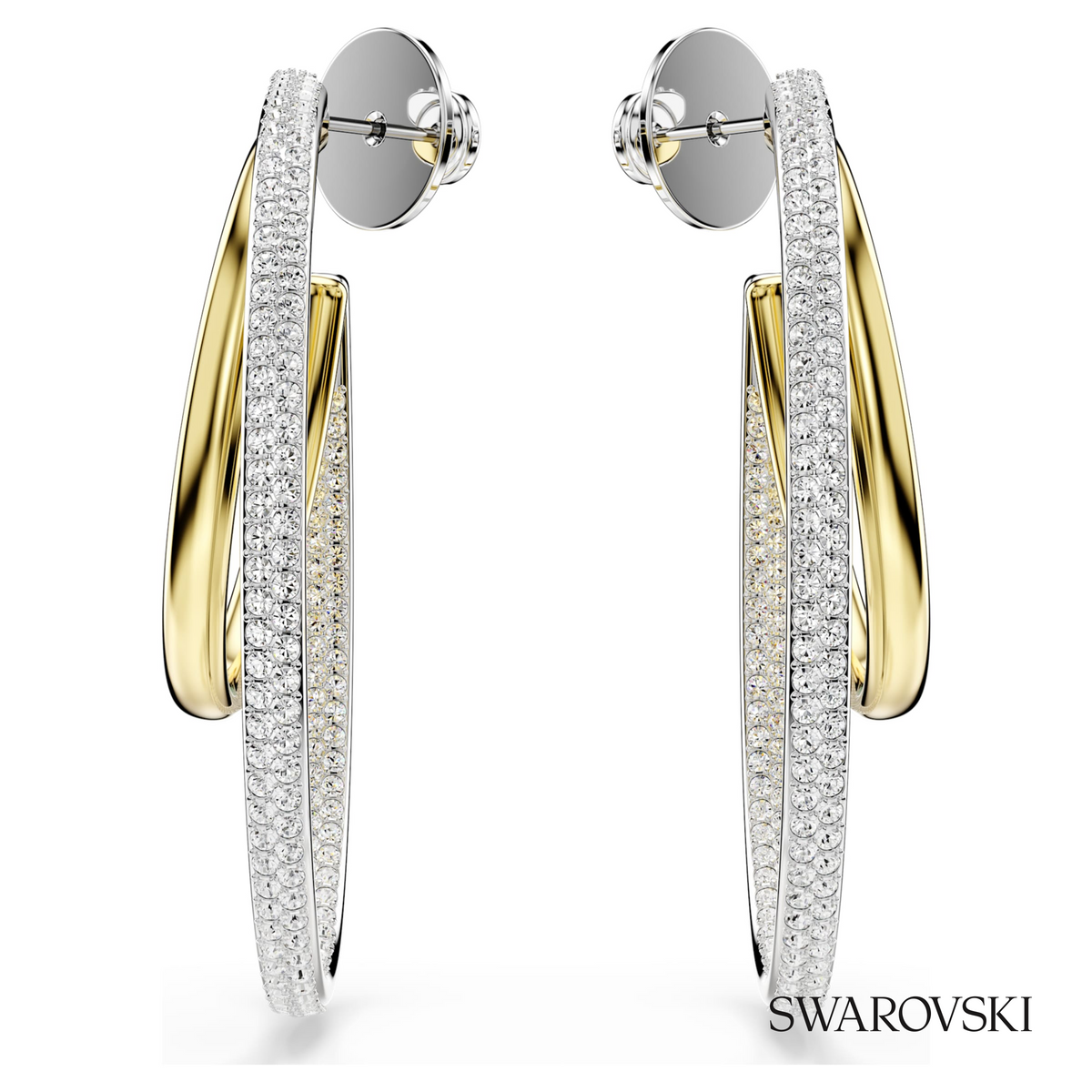 Hyperbola hoop earrings, Round cut, Medium, White, Mixed metal finish – item 5702400 – view 2