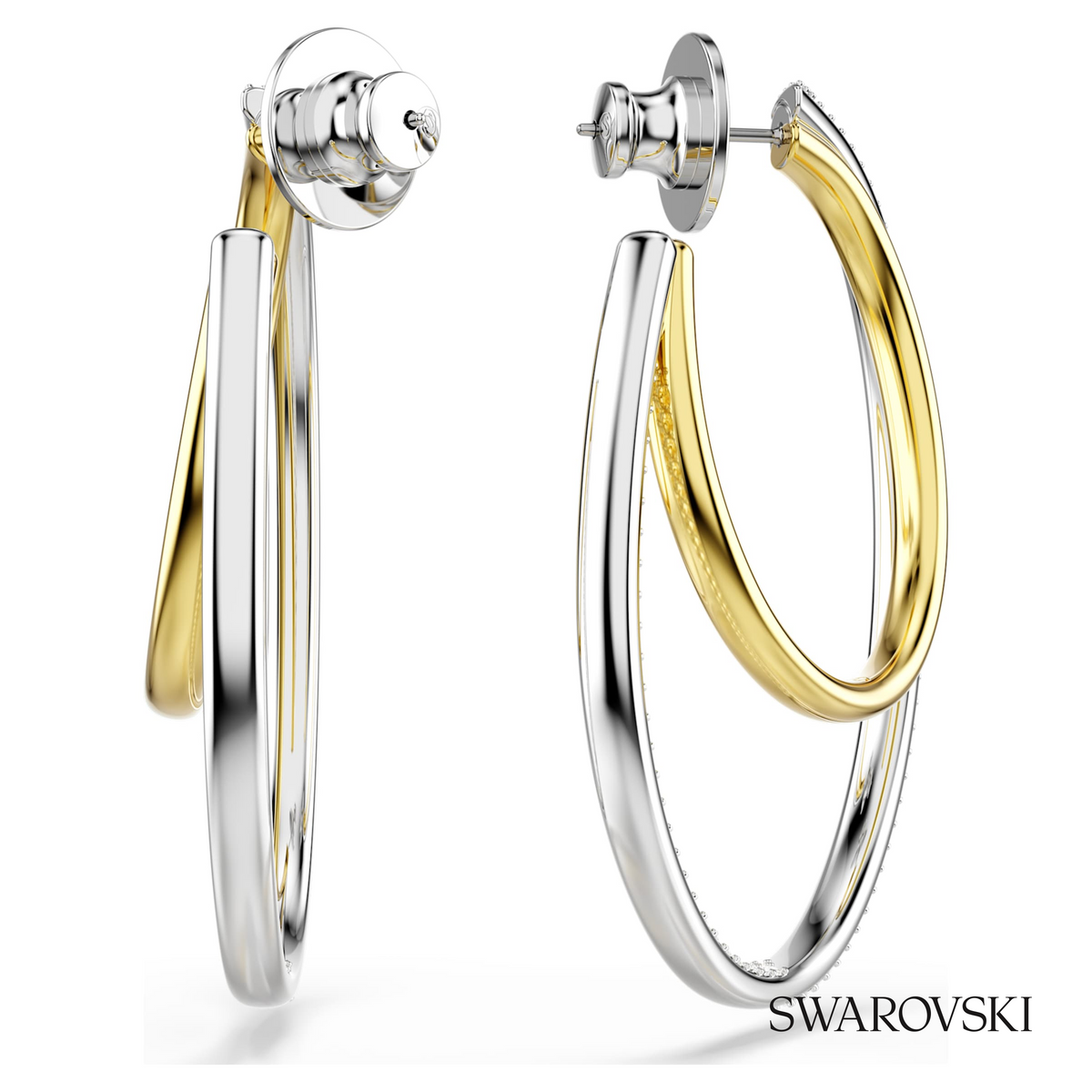 Hyperbola hoop earrings, Round cut, Medium, White, Mixed metal finish – item 5702400 – view 4