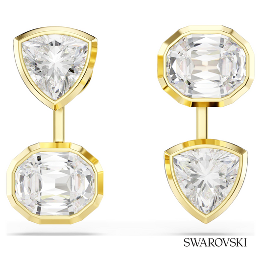 Imber earring jackets, Asymmetrical design, Mixed cuts, White, 18K gold finish – item 5705461
