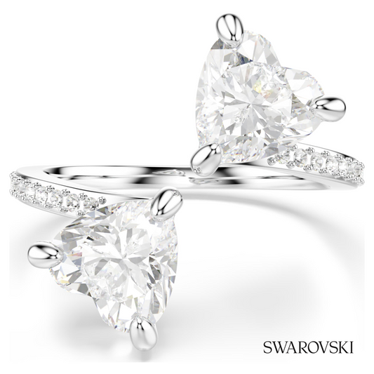 Mesmera open ring, Heart cut, Pave, White, Rhodium plated – item 5705591