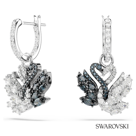 Swan drop earrings, Swan, Black, Mixed metal finish – item 5705728