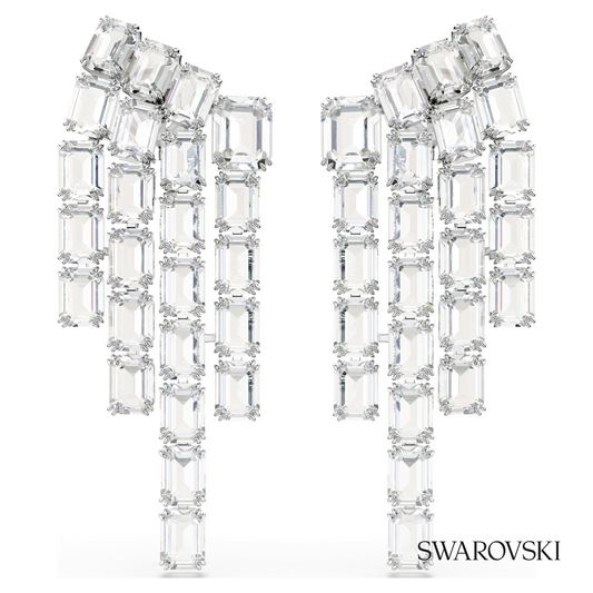 Millenia clip earrings, Octagon cut, Chandelier, White, Rhodium plated – item 5705796