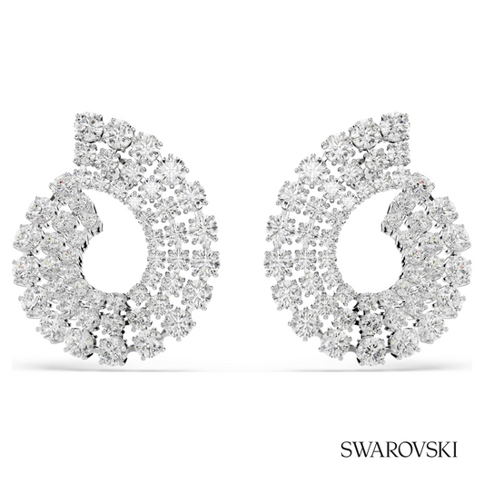 Matrix hoop earrings, Mixed round cuts, White, Rhodium plated – item 5705834