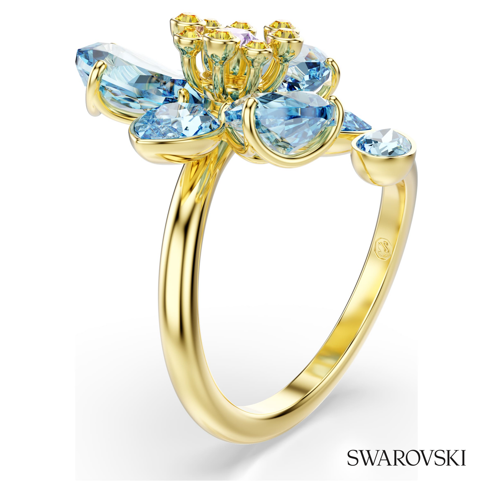 Swarovski Idyllia open ring, Mixed cuts, Flower, Blue, 18K – item 5709031 image 2