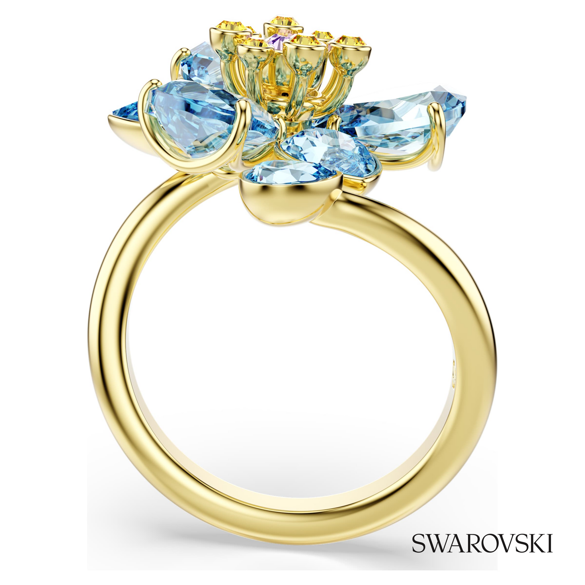 Swarovski Idyllia open ring, Mixed cuts, Flower, Blue, 18K – item 5709031 image 3