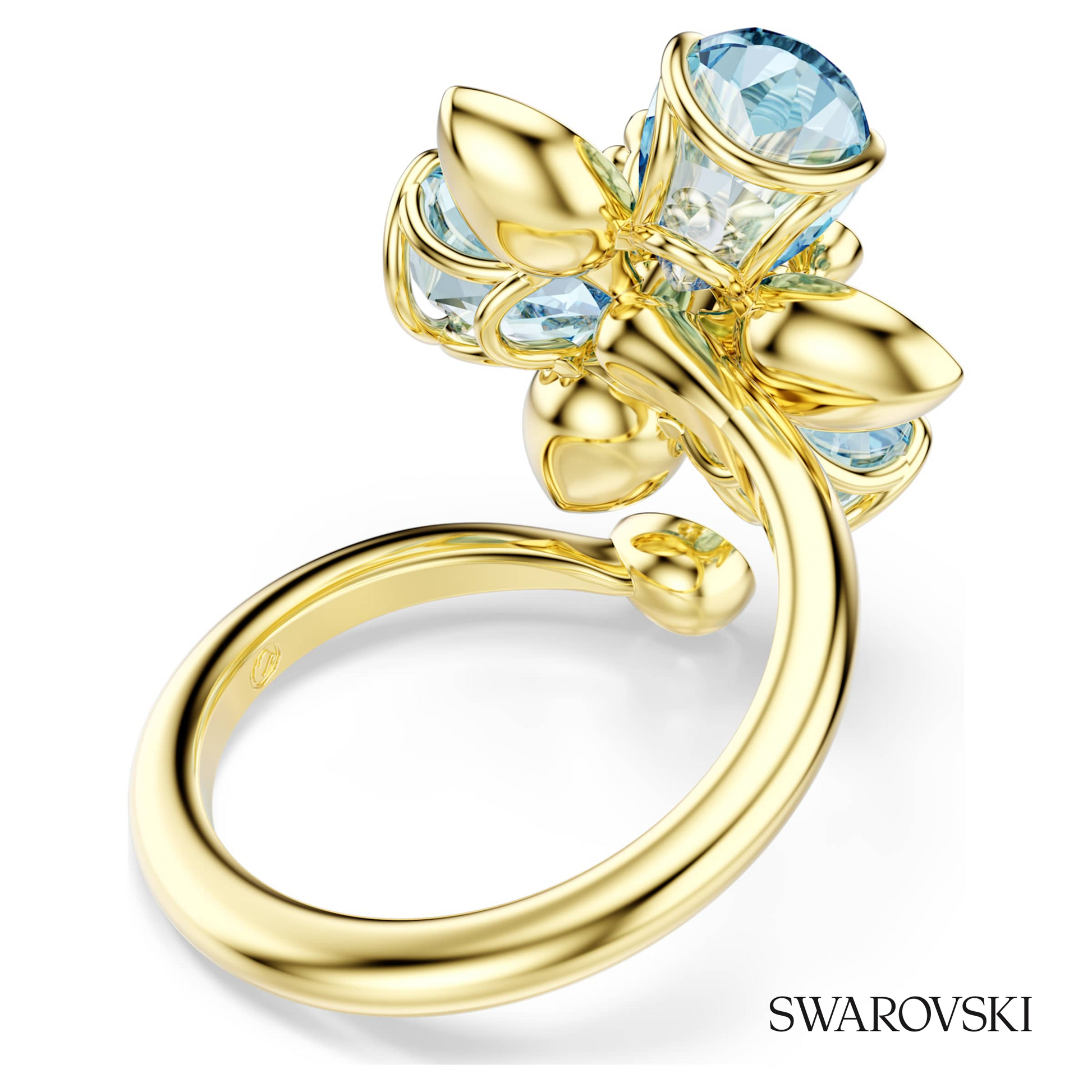 Swarovski Idyllia open ring, Mixed cuts, Flower, Blue, 18K – item 5709031 image 4