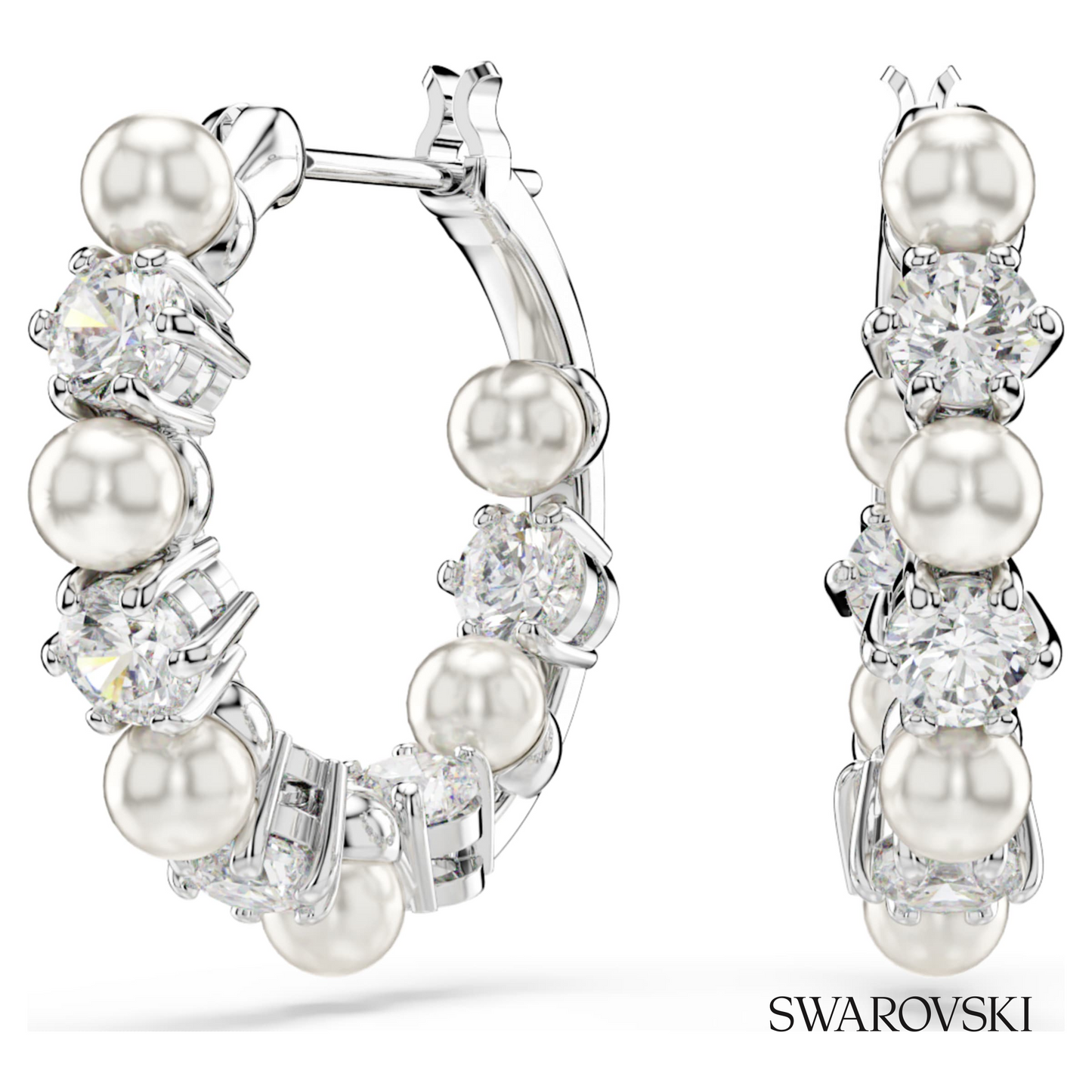 Swarovski Matrix hoop earrings, Crystal pearl, Round cut – item 5709256 image 5