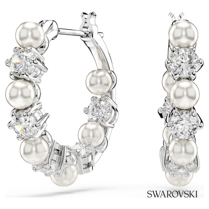 Swarovski Matrix hoop earrings, Crystal pearl, Round cut – item 5709256