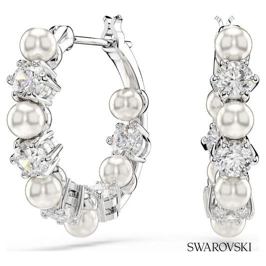Swarovski Matrix hoop earrings, Crystal pearl, Round cut – item 5709256